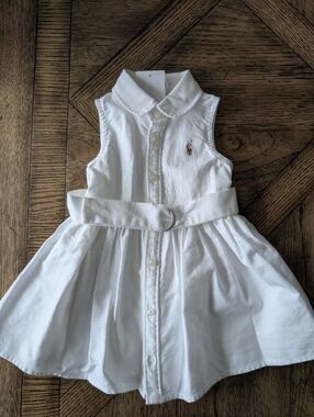 NWT Ralph Lauren White Sleeveless Belted Shirt Dress, 6m